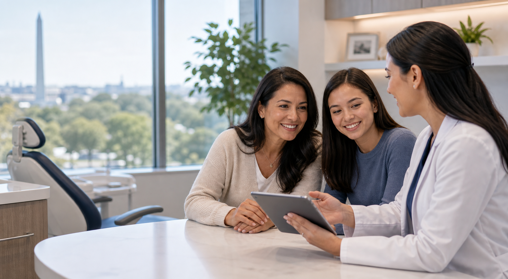 Patients comparing dental providers in a modern DMV area dental office